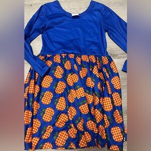 Vibrant Blue Dress with Apple Print